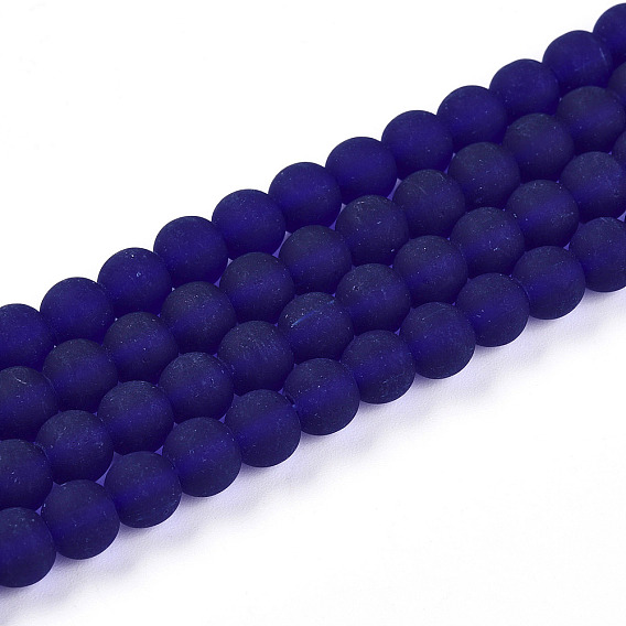 Transparent Glass Beads Strands, Round, Frosted