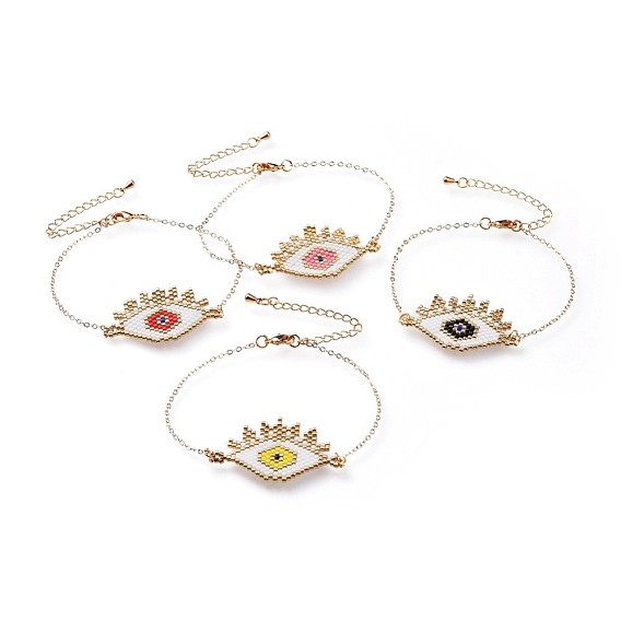 Japanese Seed Beads Link Bracelets, with Brass Cable Chains and Lobster Claw Clasps, Eye