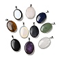 Mixed Gemstone Pendants, Oval Charms with Platinum Plated Metal Findings