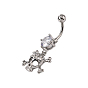 Piercing Jewelry Real Platinum Plated Brass Rhinestone Pirate Style Skull Navel Ring Belly Rings