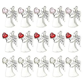 30 pièces 3 couleurs pendentifs en alliage argent antique et strass, ange avec des charmes de coeur