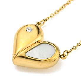 Ионное покрытие (IP) 304 цепочка из нержавеющей стали, Женские ожерелья-подвески со стразами и ракушками на магнитной застежке в форме сердца