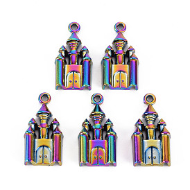 Rainbow Color Alloy Pendants, Cadmium Free & Nickel Free & Lead Free, Castle