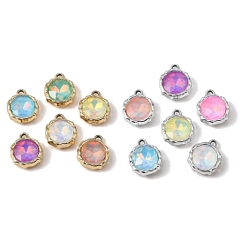 Стеклянные подвески из сплава с ультрафиолетовым покрытием, плоский круглый шарм, граненые, разноцветные