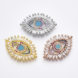 Brass Micro Pave Cubic Zirconia Links Connectors, Eye, Colorful