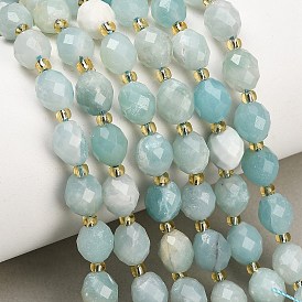 Natural Flower Amazonite Beads Strands, Round, Faceted, with Seed Beads