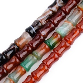 Natural Agate Beads Strands, Mixed Dyed and Undyed, Bamboo Joint Shaped
