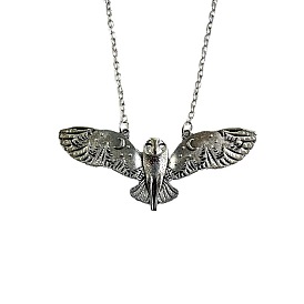 Alloy Owl with Moon Pendant Necklace with Cable Chains for Men Women