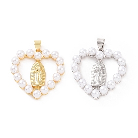 Laiton avec pendentifs en plastique ABS imitation perles, coeur avec le charme de la vierge marie