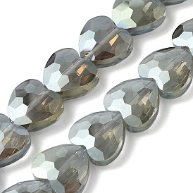 Стеклянные бусины с гальваническим покрытием , полный Rianbow покрытием, граненые, сердце