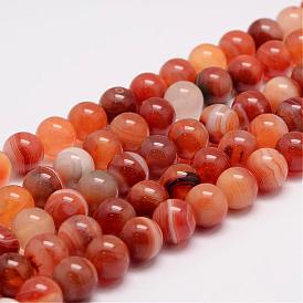Natural Striped Agate/Banded Agate Bead Strands, Round, Dyed
