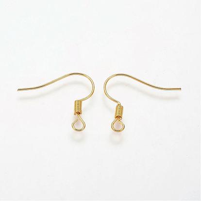 Brass Earring Hooks, Ear Wire, with Horizontal Loop, Nickel Free, 17mm, Hole: 1.5mm, 21 Gauge, Pin: 0.7mm