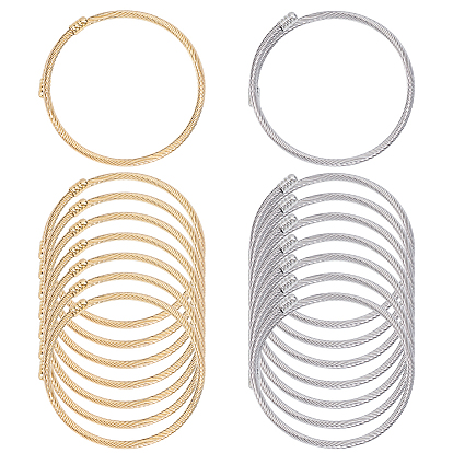 16Pcs 2 Colors 304 Stainless Steel Twist Rope Bangles for Women, with Brass Beads