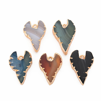 Natural Agate Pendants, with Light Gold Plated Iron Findings, Dyed & Heated, Heart