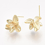 Brass Stud Earring Findings, with Loop, Real 18K Gold Plated, Nickel Free, Flower