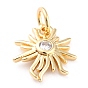Brass Clear Cubic Zirconia Charms, Long-Lasting Plated, with Jump Ring, Sun