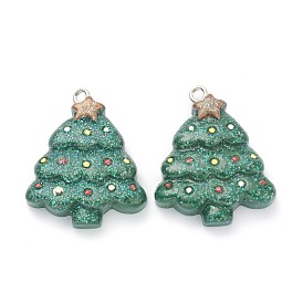 Resin Pendants, for Christmas Festival, with Platinum Iron Peg Bail, Glitter Powder, Christmas Tree