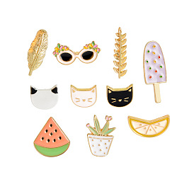 Cute Cartoon Feather Plant Fruit Cat Glasses Ice Cream Brooch Jewelry