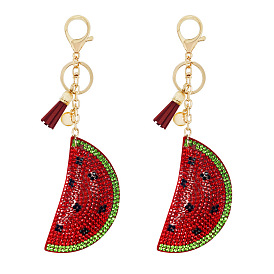 Sparkling Watermelon Tassel Keychain for Bags and Cars - Cute Fruit Charm with Rhinestones