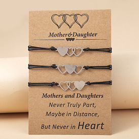 Ensemble de bracelets réglables avec cordon de cire en forme de cœur en acier inoxydable, carte de bénédiction