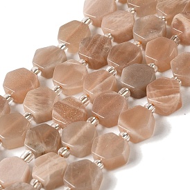 Natural Sunstone Beads Strands, Hexagon, with Seed Beads