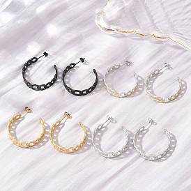 304 Stainless Steel Oval Stud Earrings for Women, Half Hoop Earrings, Ion Plating(IP)