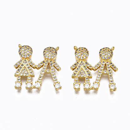Brass Micro Pave Clear Cubic Zirconia Pendants, Nickel Free, Couples