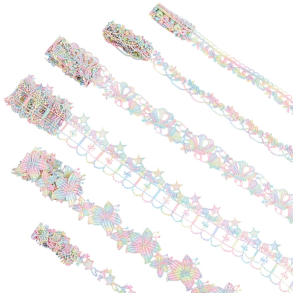 6 Yards 6 Styles Flower Polyester Lace Ribbon, Flower Lace Trim, for Clothing Sewing