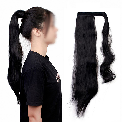 Long Straight Ponytail Hair Extension Magic Paste, Heat Resistant High Temperature Fiber, Wrap Around Ponytail Synthetic Hairpiece, for Women