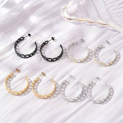 304 Stainless Steel Oval Stud Earrings for Women, Half Hoop Earrings, Ion Plating(IP)