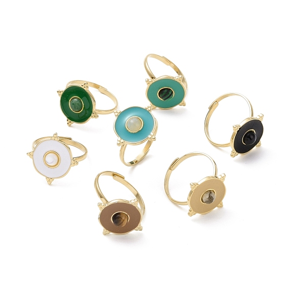 Flacher runder Manschettenring aus Edelstein mit Emaille, Echter, vergoldeter Edelstahlschmuck für Damen, Ionenplattierung (IP)
