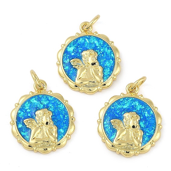 Стойки обшивки латунные подвески, с синтетическим опалом, долговечный, без свинца и без кадмия, цветок с рисунком ангела