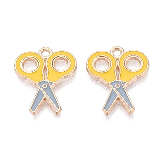 Alloy Enamel Pendants, Scissor Charms, Light Gold