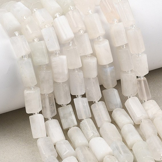 Бусины из натурального радужного лунного камня, граненые, колонка, с бисером