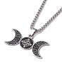 Triple Moon Goddess 304 Stainless Steel Pendant Necklaces, with Enamel