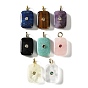 Natural Gemstone Pendants, Rectangle Charms with Brass Micro Pave Cubic Zirconia Findings, Golden