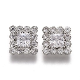 Пуговицы на хвостовике из латуни с микропейвом и прозрачным кубическим цирконием, квадратный