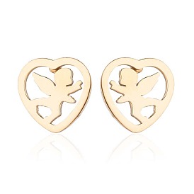 Sweet Hollow Heart Stainless Steel Earrings for Women, Angelic and Versatile Jewelry