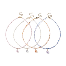 Ожерелье с кулоном в форме капли из стекла и цепочками из бисера для женщин