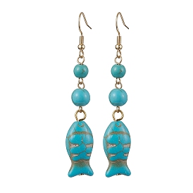 Synthetic Turquoise Dangle Earrings, 304 Stainless Steel Jewelry for Women