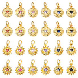 24 шт 12 стили латунные подвески из микропаве с фианитом, Злые чары глаз, с целью перехода в кольце, реальный 18 k позолоченный