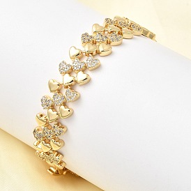 Браслеты-цепочки из латуни с микропаве из прозрачных кубических цирконий в форме сердца, без кадмия и без свинца, стойки покрытие, долговечный