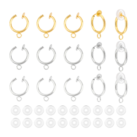 24шт. 3 цвета латунные клипсы-кольца фурнитура, с петлями и силиконовым зажимом (шт.) на подушечках серег