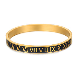 Roman numeral stainless steel black oil drop bracelet - Open titanium steel bracelet.