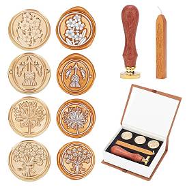 CRASPIRE Sealing Wax Particles Kits for Retro Seal Stamp, with Brass Wax Seal Stamp Head, Pear Wood Handle, Sealing Wax Sticks