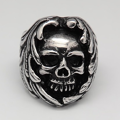 Unique Retro Halloween Jewelry Skull Rings for Men, 304 Stainless Steel Wide Rings
