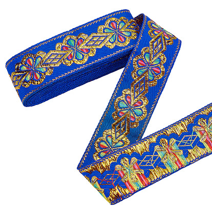 Полиэфирная лента, Этнический стиль, вышивальная лента, узор золотой, розовый, красный, желтый и светло-зеленый