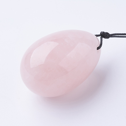 DIY Natural Rose Quartz Pendant Necklaces Making, with Black Waxed Cord, Egg Shape