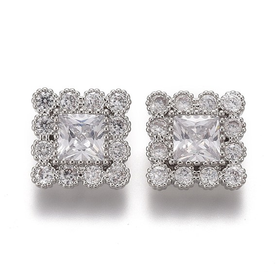 Пуговицы на хвостовике из латуни с микропейвом и прозрачным кубическим цирконием, квадратный