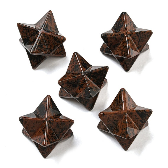 Perles d'obsidienne naturelles en acajou, pas de trous / non percés, Merkaba Star